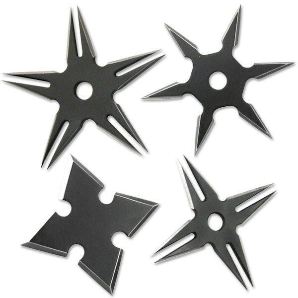Four Pack Ninja Throwing Star Set Black Manga Shuriken Knife - Tophatter's Army Products & Self Defense Collectible Weapons - Tophatter Daily Deals